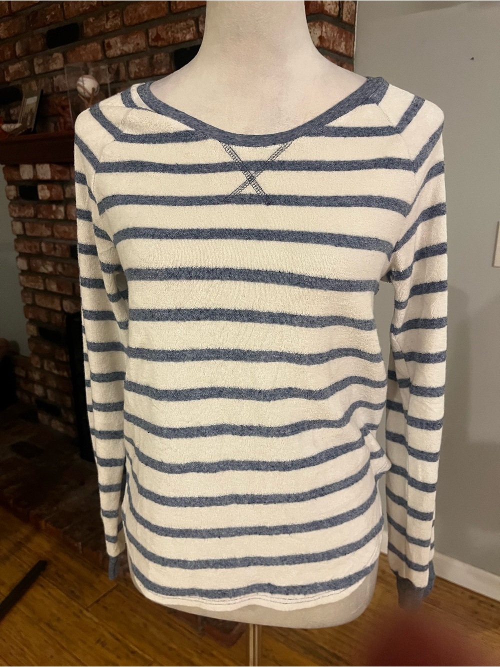 Marine Layer Striped terry Cloth Crewneck Sweater - Cream & Blue
